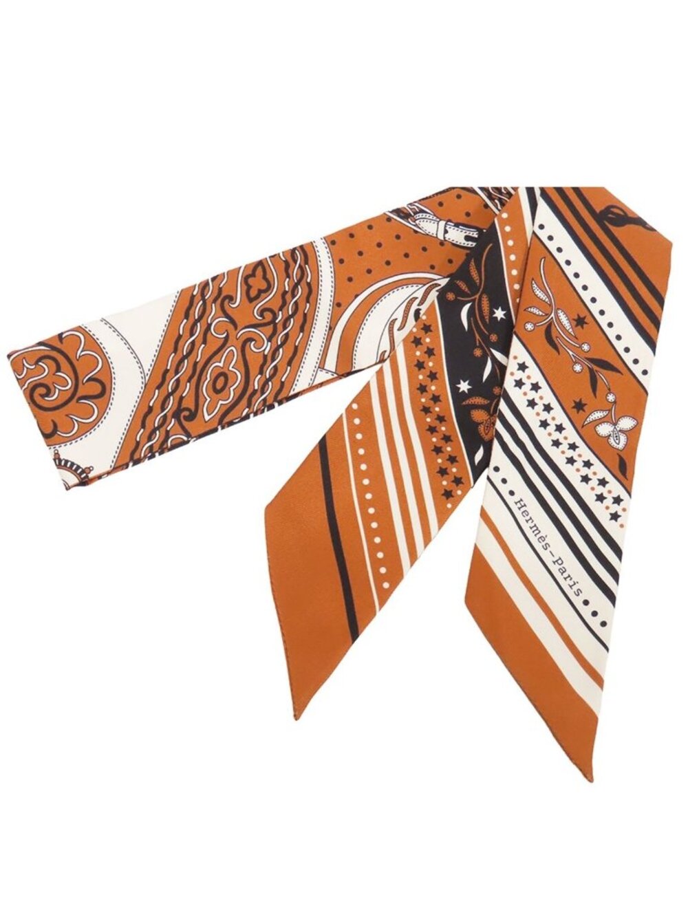 Hermes Twilly Brown White Black Silk Bandana Festival Des Amazones Scarf - Picture 1 of 9